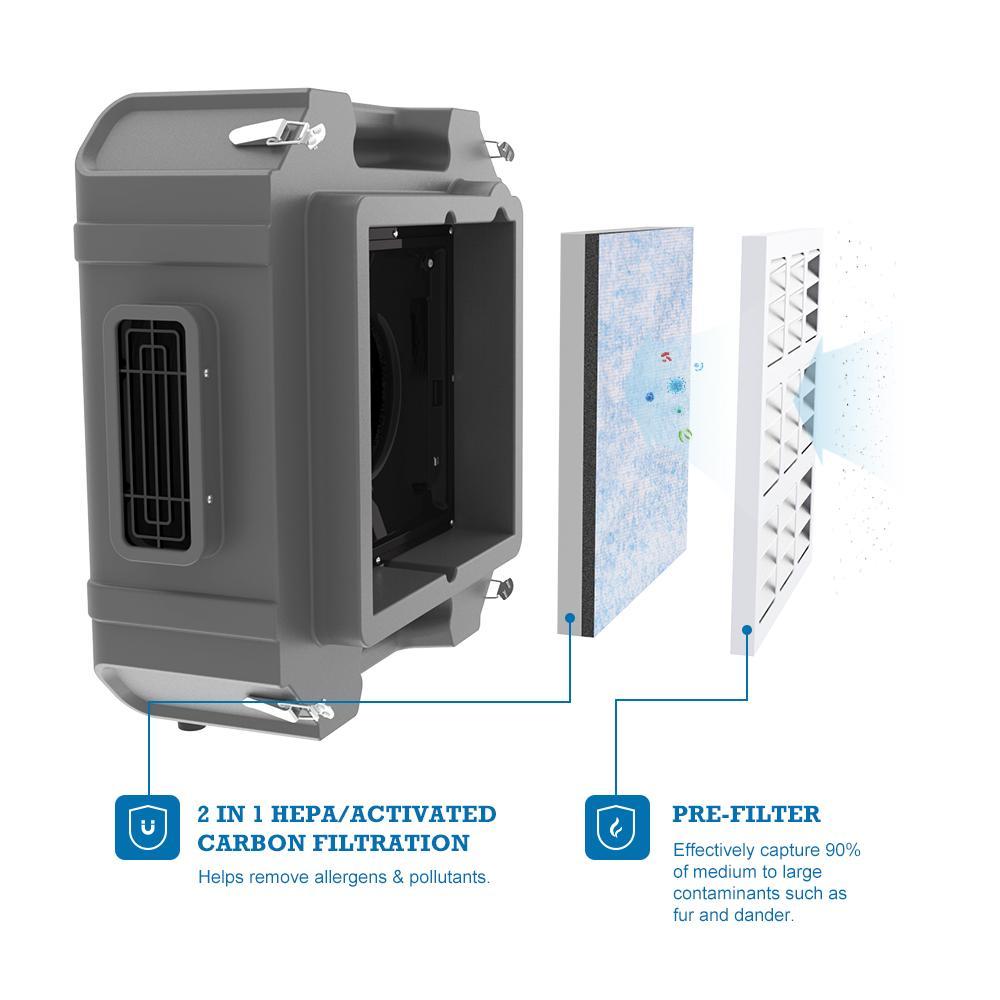 AlorAir PureAiro HEPA Max 870 Air Scrubber Commercial 3-Stage HEPA Filtration, Water Damage Restoration